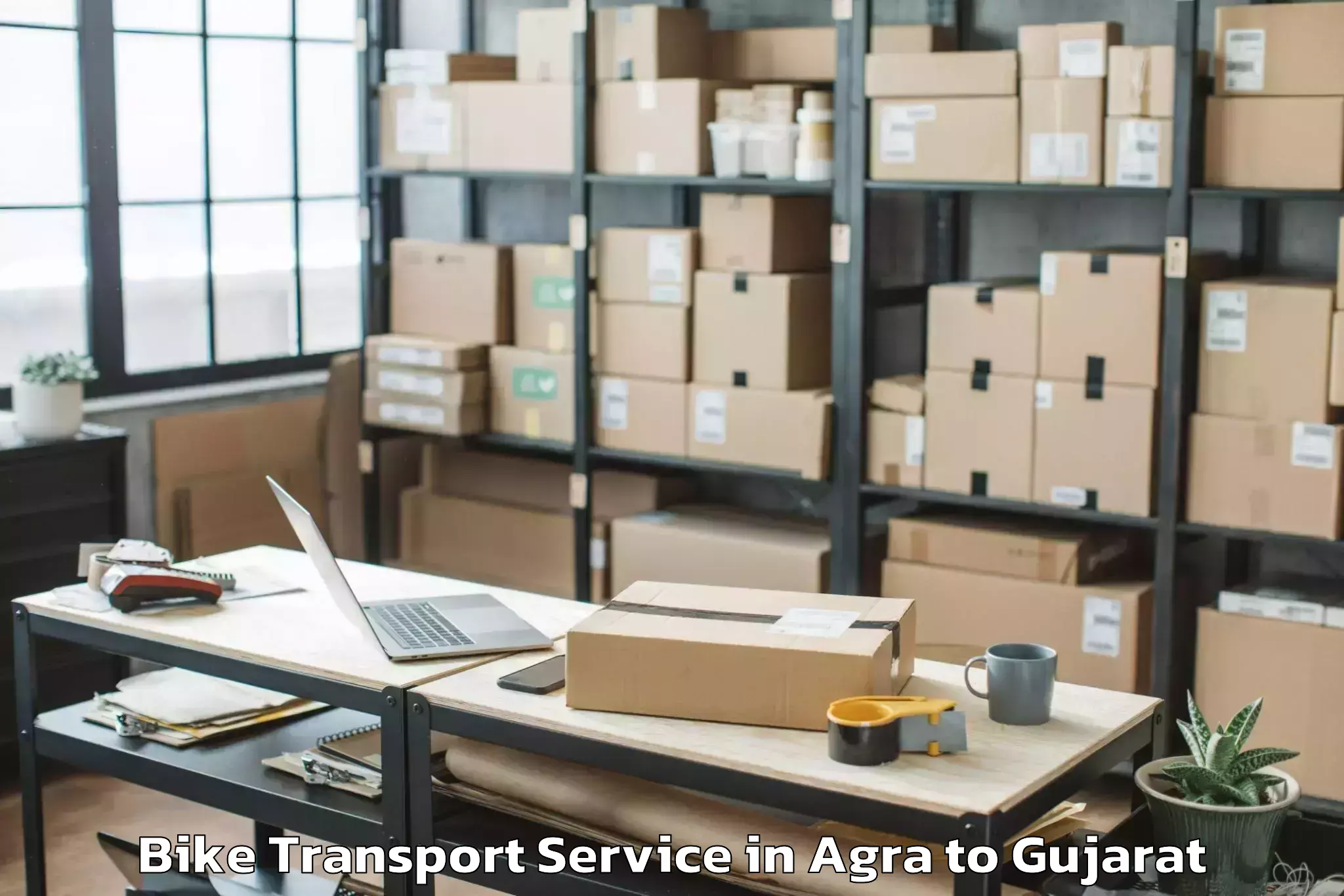 Reliable Agra to Santrampur Bike Transport